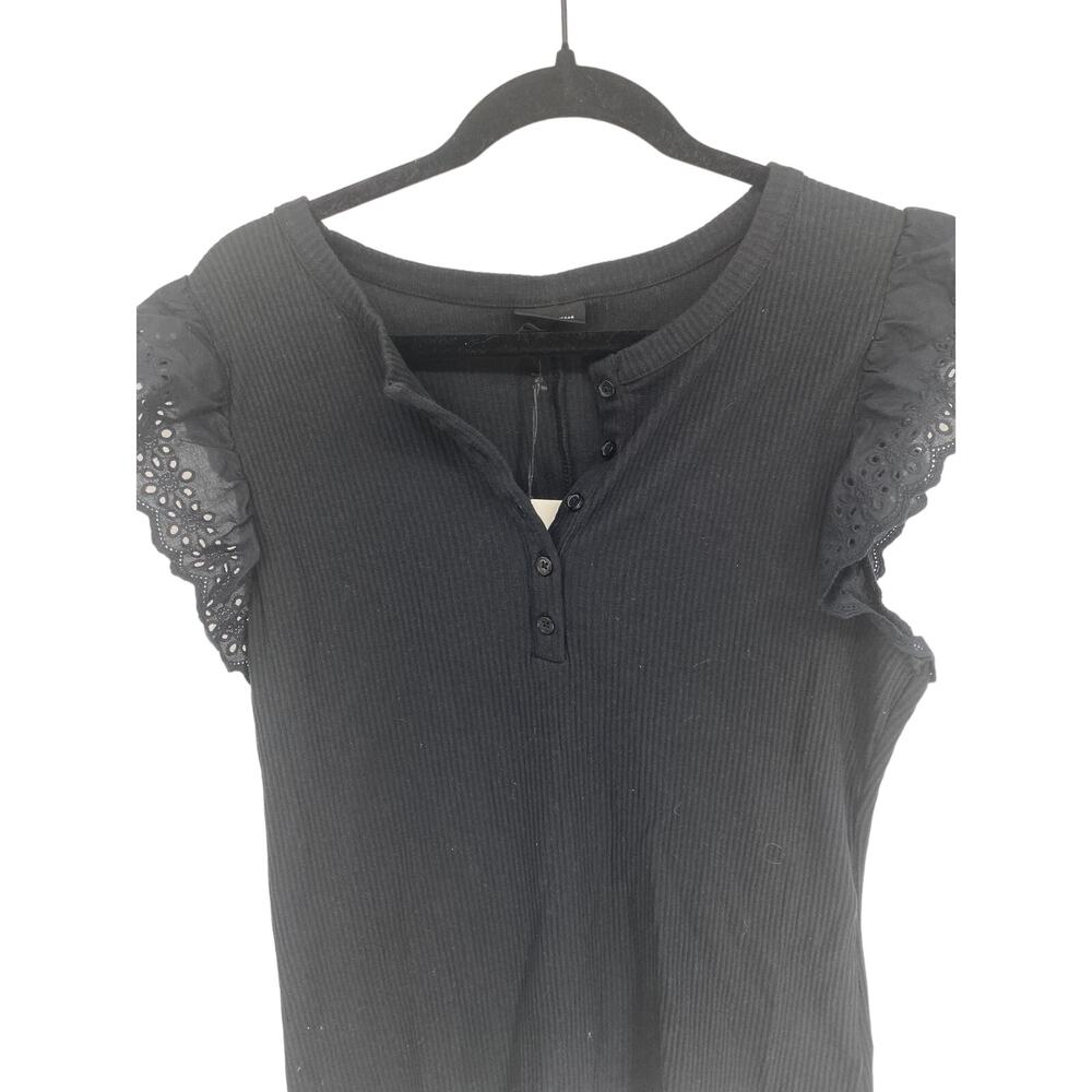 New WHO WHAT WEAR tank Sleeveless Women XL black half button Top - Picture 2 of 5